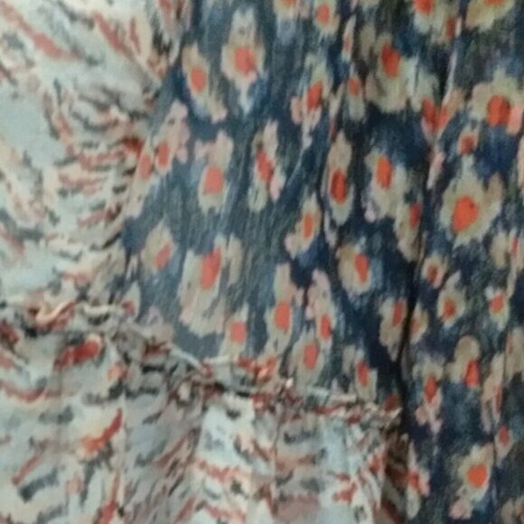 LOGO by Lori Goldstein floral Blouse sheer Patchwork Ruffles Blue women S boho - Picture 7 of 11